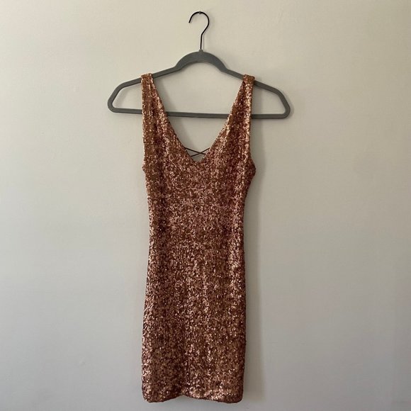 bebe Bronze/Gold Sequin Bodycon Midi (Sz. 2) - Picture 1 of 4